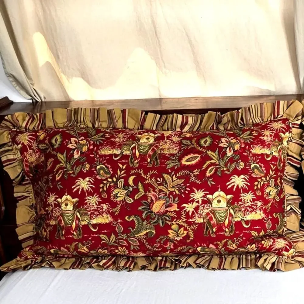 2 pc Custom King Size Tropical Jacobean Jungle Elephants Palm Trees Pillow Shams